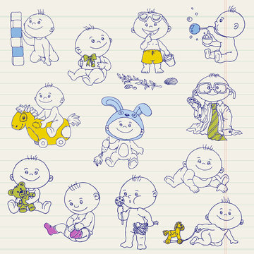 Baby Boy Doodle Set - for design, scrapbook, shower or arrival