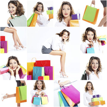 happy woman shopping collage