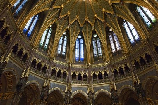 Inside Of  Famous Parliament In Budapest, Hungary