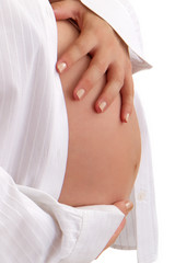 Pregnant woman in white shirt