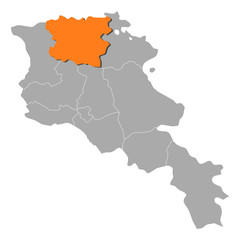 Map of Armenia, Lori highlighted