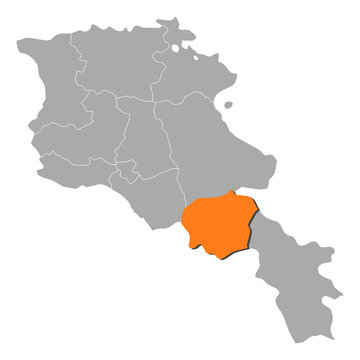 Map of Armenia, Vayots Dzor highlighted