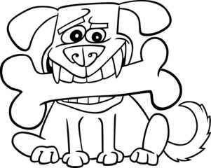 Cartoon Dog with big bone for coloring