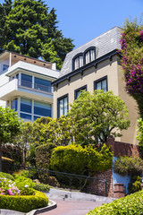 View of Lombard Street, the crookedest street in the world, San