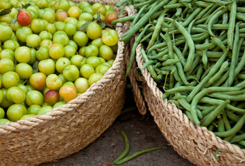 Fresh Green String Beans and Sour Drupe