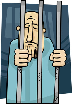cartoon illustration of jailed man
