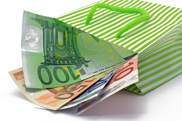 euronoten in einkaufstasche