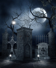 Noc na cmentarzu - obrazy, fototapety, plakaty