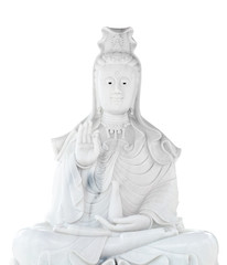 white jade stone carving Kuan Yin statue