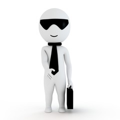 3d human business man with briefcase in white background