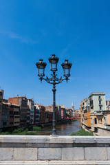 Fototapeta na wymiar Girona bridge lantern Spain