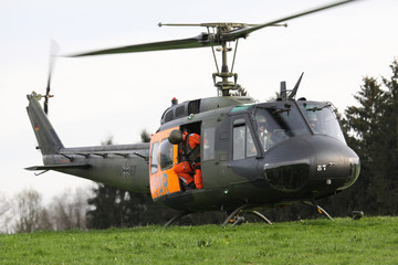 Closeup of the military helicopter cabin.