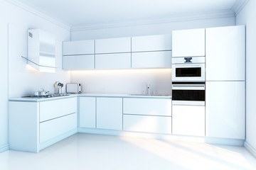 Fototapeta na wymiar Wystrój czystej nowoczesnej kuchni białego