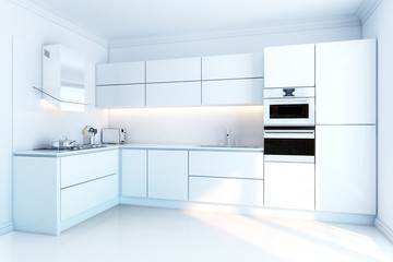 interior design of clean modern white kitchen