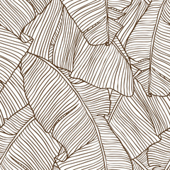 Vector illustration leaves of palm tree. Seamless pattern.