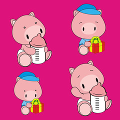 Obraz premium chibi baby piggy cartoon pack in vector format