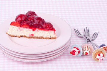 a slice of strawberry cheesecake