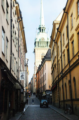 Fototapeta na wymiar A beautiful old street view in Stockholm, Sweden