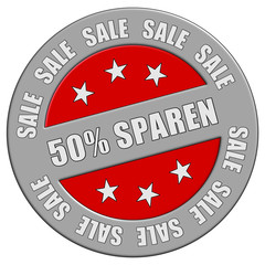 Schild graurot rund rt SALE 50 % SPAREN