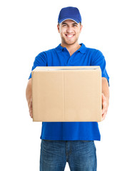 Friendly postman having a packet for you