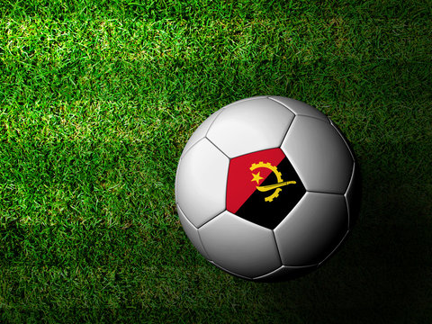 Angola Flag Pattern 3d rendering of a soccer ball in green grass