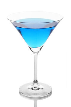 Blue Cocktail In Martini Glass Isolated On White