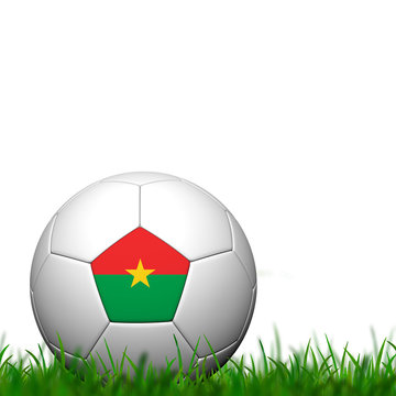 3D Soccer balll Burkina Faso Flag Patter on green grass over whi