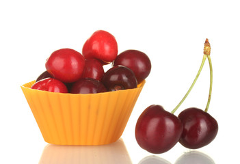 Cherry in the mold of silicone isolated on white close-up