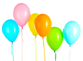 colorful balloons on white background close-up