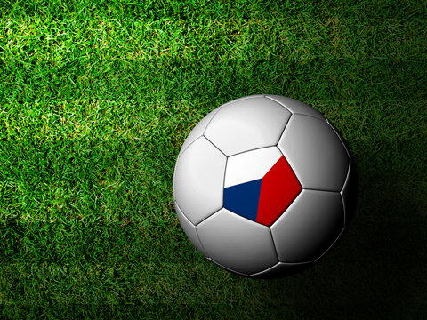 Czech Flag Pattern 3d rendering of a soccer ball in green grass