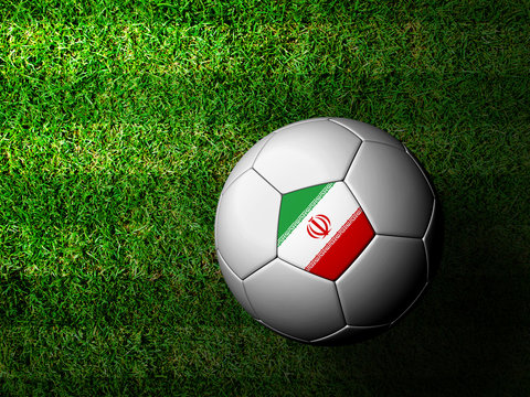 Iran Flag Pattern 3d rendering of a soccer ball in green grass