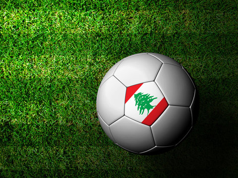Lebanon Flag Pattern 3d rendering of a soccer ball in green gras
