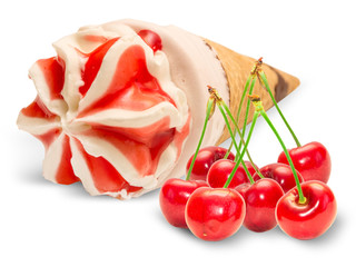 ice cream isolated on white background with cherry