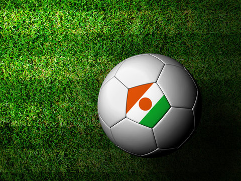 Niger Flag Pattern 3d rendering of a soccer ball in green grass