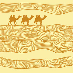 Seamless Pattern With Camels And Sand.