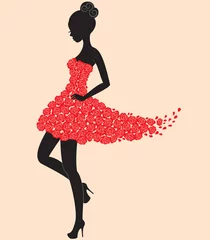 Papier Peint photo Lavable Femme fleurs Danseuse en robe de roses