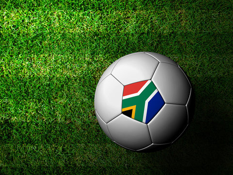 South Africa Flag Pattern 3d rendering of a soccer ball in green