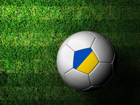 Ukraine Flag Pattern 3d rendering of a soccer ball in green gras