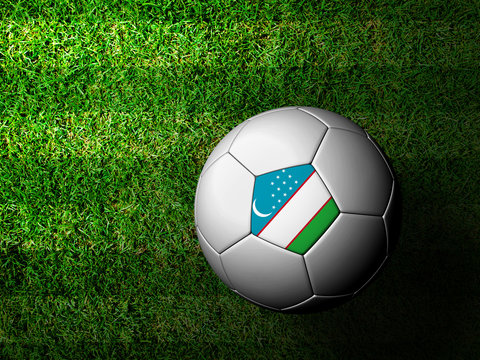 Uzbekistan Flag Pattern 3d rendering of a soccer ball in green g