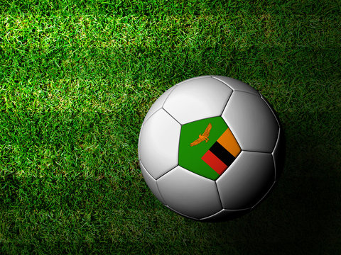 Zambia Flag Pattern 3d rendering of a soccer ball in green grass
