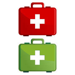 Obraz premium Red and green first aid kit case over white