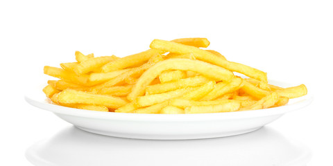 Potatoes fries in the plate isolated on white