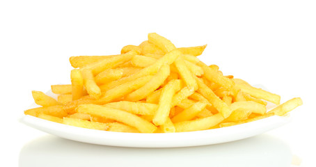 Potatoes fries in the plate isolated on white