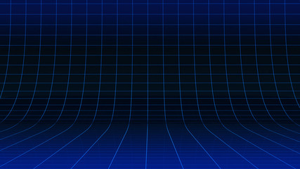 Obraz premium Abstrakter blau leuchtender Neon Gitterlinien 3D Raum