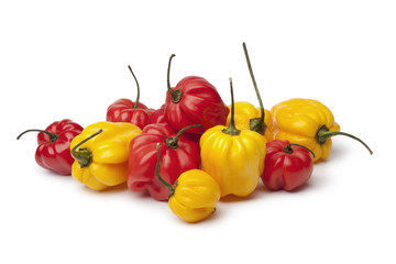 Yellow and red Scotch bonnet chili peppers