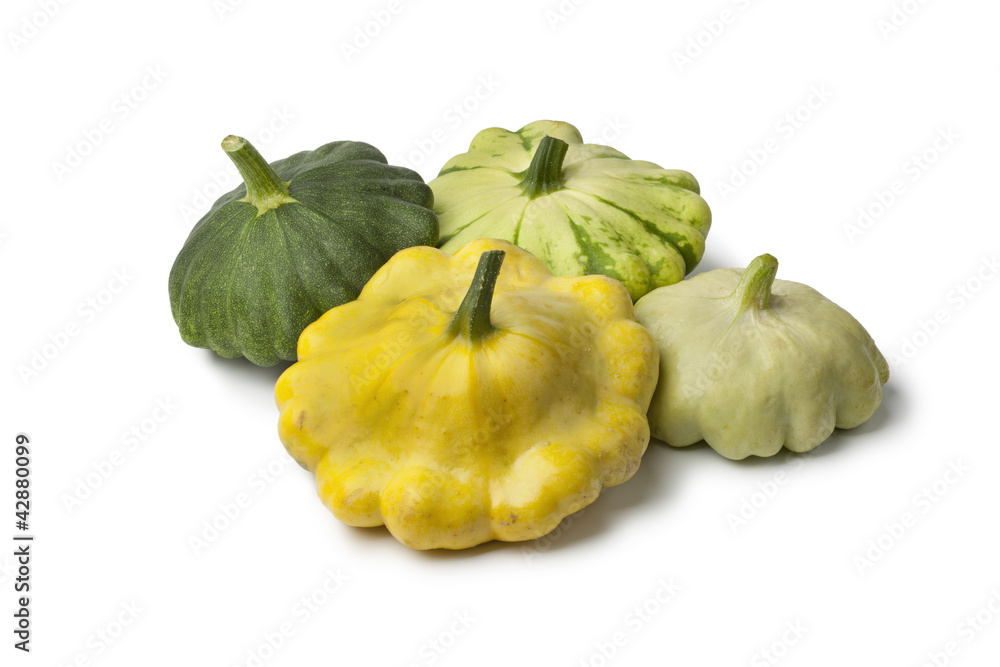 Sticker different types of pattypan squashes