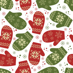 Christmas seamless pattern with mittens