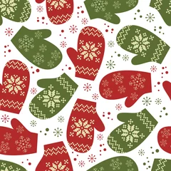 Gardinen Weihnachtsnahtloses Muster mit Fäustlingen © Svetlana Ivanova