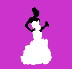 Bride on purple background silhouette layered