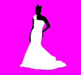 Bride on pink background silhouette layered